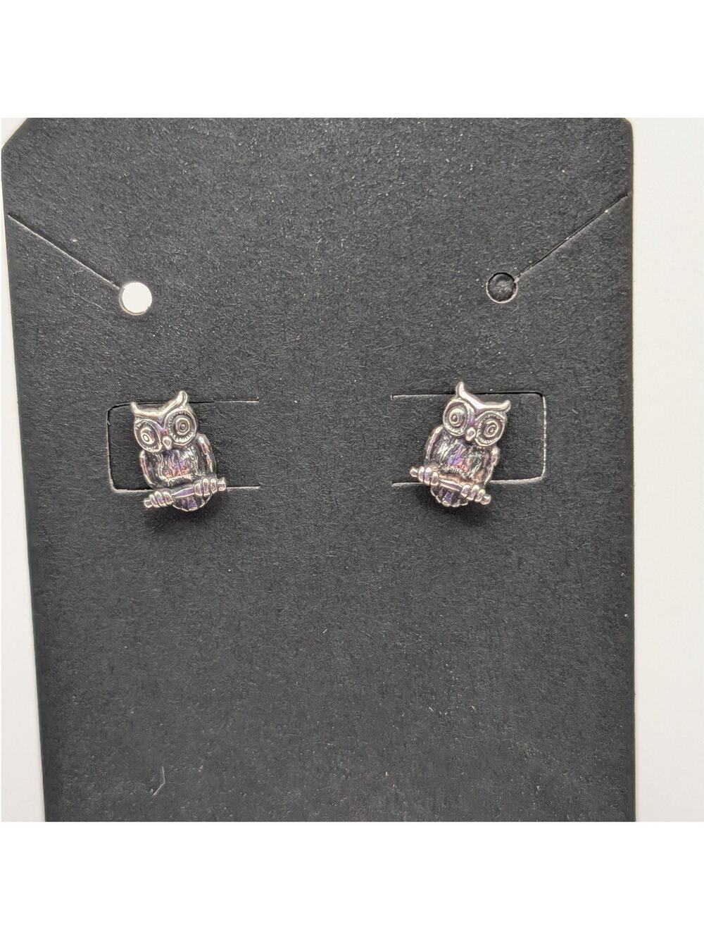 STERLING Silver Owl Stud Earrings Cute Animal Bird Jewelry 0.92g